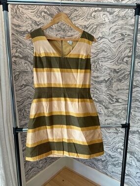 Fossil Olive, Mustard & Cream Striped Sleeveless Fit-and-Flare Dress